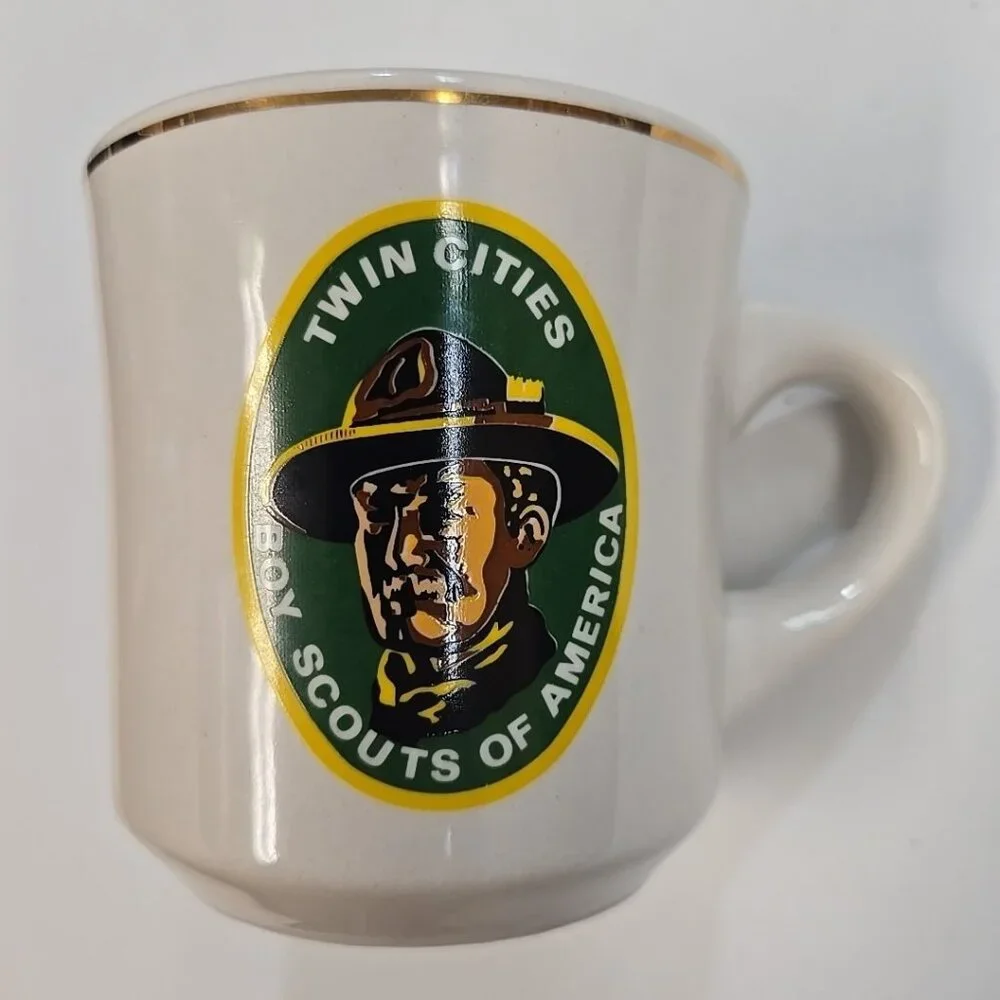 Vintage Boy Scouts of America Twin Cities Mug BSA White w Gold Rim